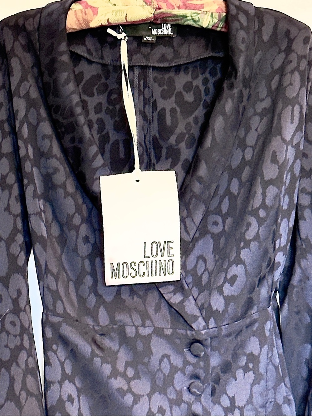 NWT Love Moschino Navy Jacquard Leopard Mini Dress IT 40